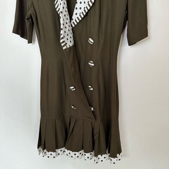 Knapp Studio Vintage Mod 1970s Women’s Olive Double Breasted Polka Dot Contrasti - Picture 12 of 12